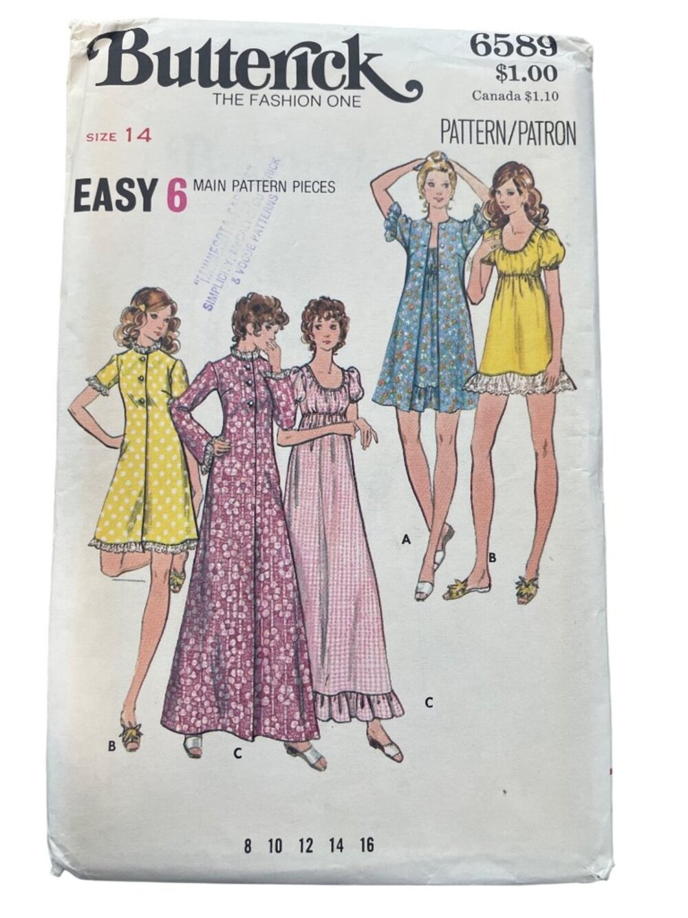 Vintage Butterick 6589 Misses Robe & Gown Sewing Pattern Size 14 Dressmaking CUT